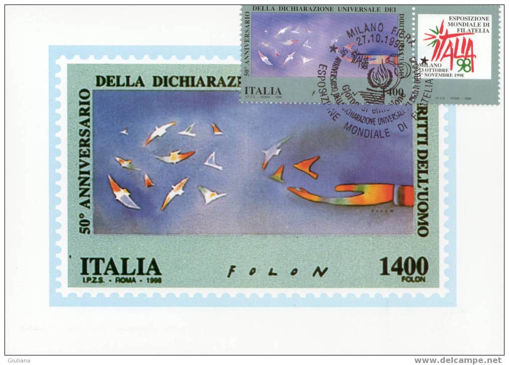 ITALIA - ESP.MONDIALE FIL. "ITALIA ´98" - N. 1 Maxicard - Maximumkarten (MC)