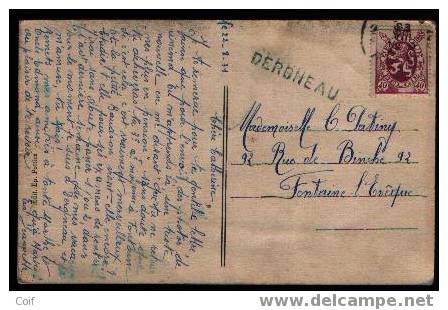 284 Op Kaart Met Naamstempel  DERGNEAU  In Blauw !!!!! - Linear Postmarks