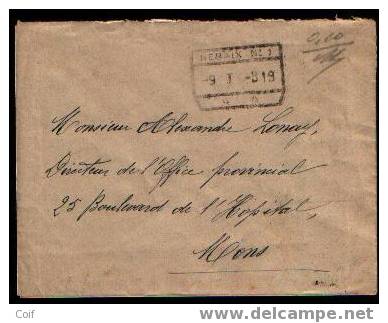Brief Met Spoorwegstempel REBAIX Op 9/1/1919, Zonder Stempel PAYE !!!! - Fortune (1919)