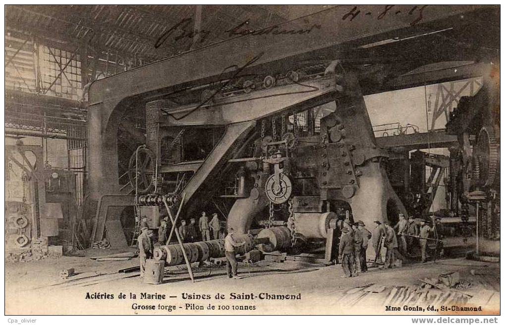 42 ST CHAMOND Acieries De Marine, Usines, Grosse Forge, Pilon De 100 Tonnes, Animée, Ed Gonin, 1915 - Saint Chamond