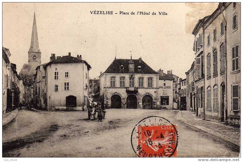 54 VEZELISE Place Hotel De Ville, Animée, Attelage, Ed ?, 1913 - Vezelise