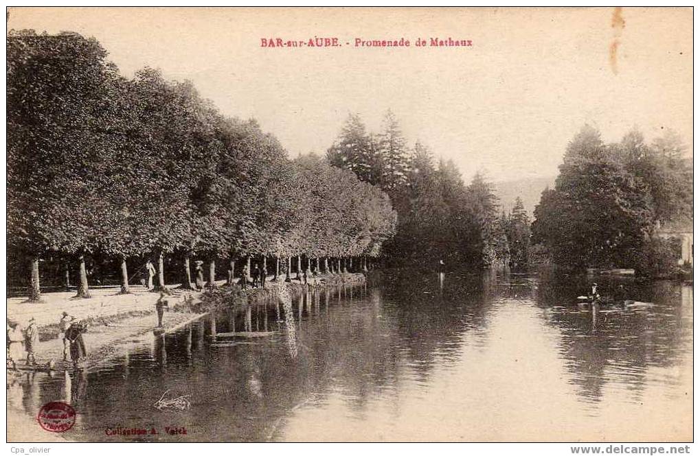 10 BAR SUR AUBE Promenade De Mathaux, Animée, Pecheurs Petit Plan, Ed Valck, 191? - Bar-sur-Aube