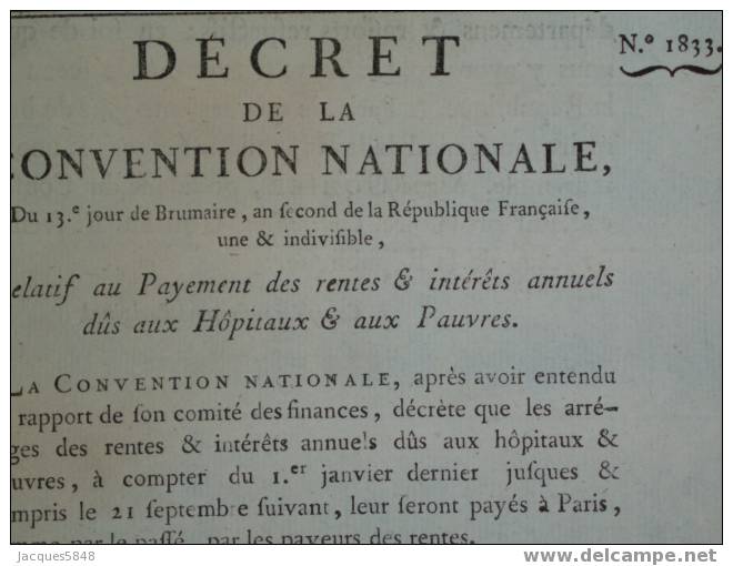 Décret-  N°- 1833- Relatif Au Payement Des Rentes Et Intérét Annuels Dus Aux Hopitaux Et Aux Pauvres - Décrets & Lois