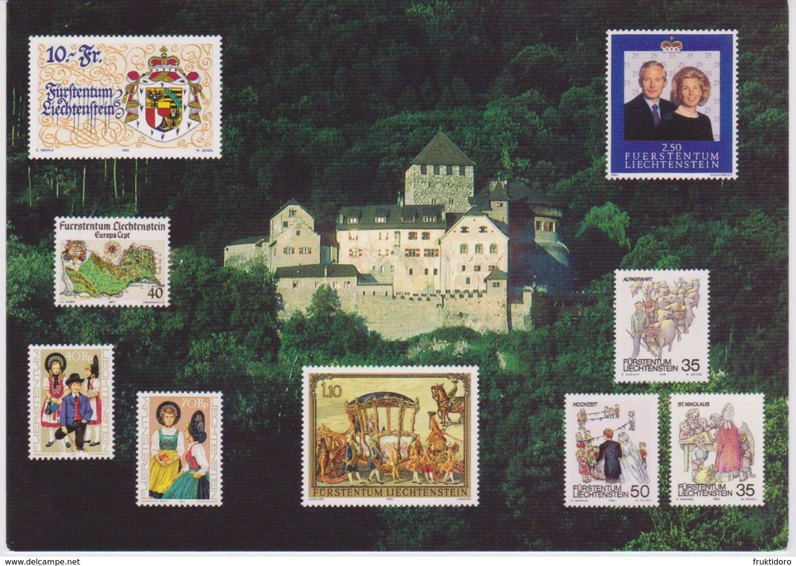 AKFL Liechtenstein Palace - Vaduz Castle - Stamps - Traditional Dress - Coat Of Arms - Map - Wedding - Prince - Liechtenstein