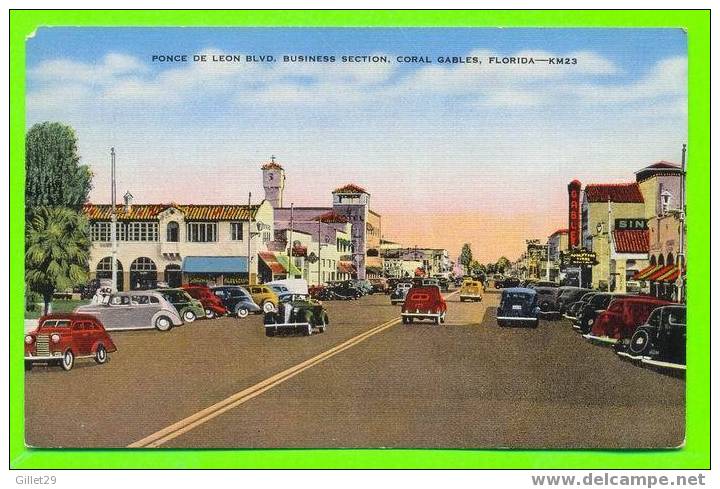 CORAL GABLES, FL. - PONCE DE LEON BLVD, BUSINESS SECTION - OLD CARS - - Miami