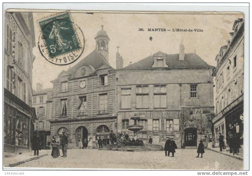 C 602 - MANTES - L'Hotel De Ville - Belle CPA 1909 Trés Animée - - Mantes La Ville