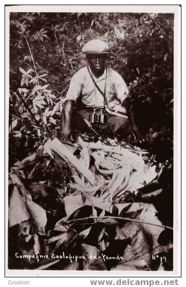 COMPAGNIE ZOOLOGIQUE DE YAOUNDE CP PHOTO HOMME AUX JUMELLES DANS LA BROUSSE - Cameroun