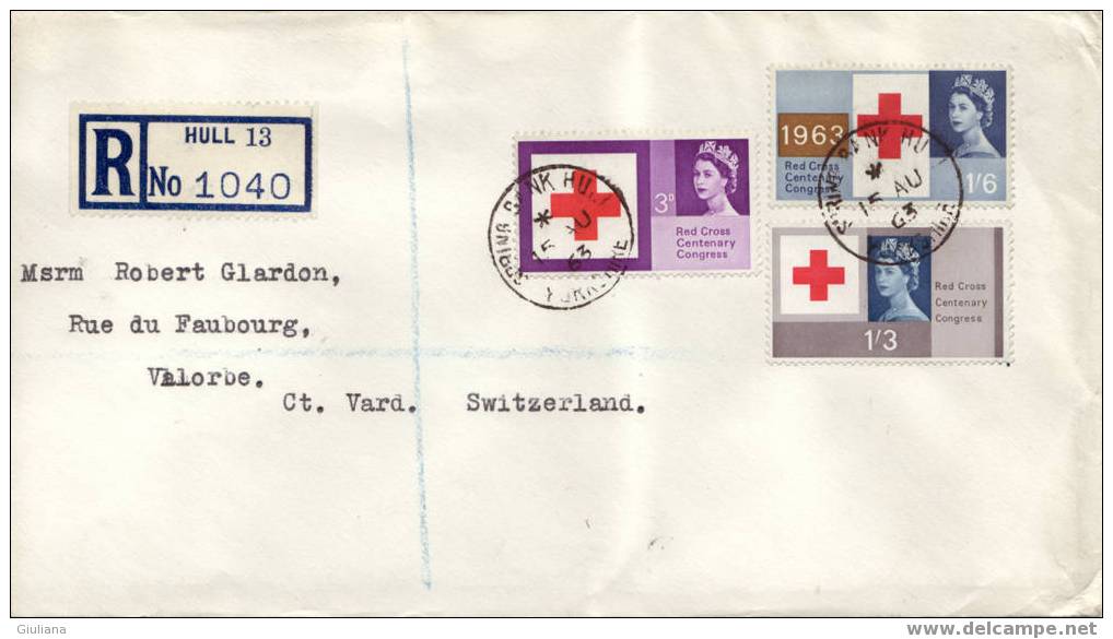 GRAN BRETAGNA - Red Cross Centenary Congress - Registered For Svizzera 15/8/1963 - 1952-1971 Dezimalausgaben (Vorläufer)