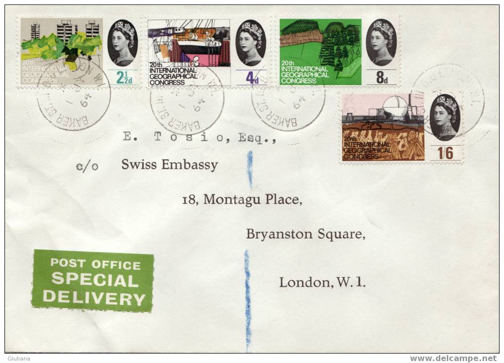GRAN BRETAGNA - Special Delivery 20th International Geographical Congress London 1964 - 1952-1971 Em. Prédécimales