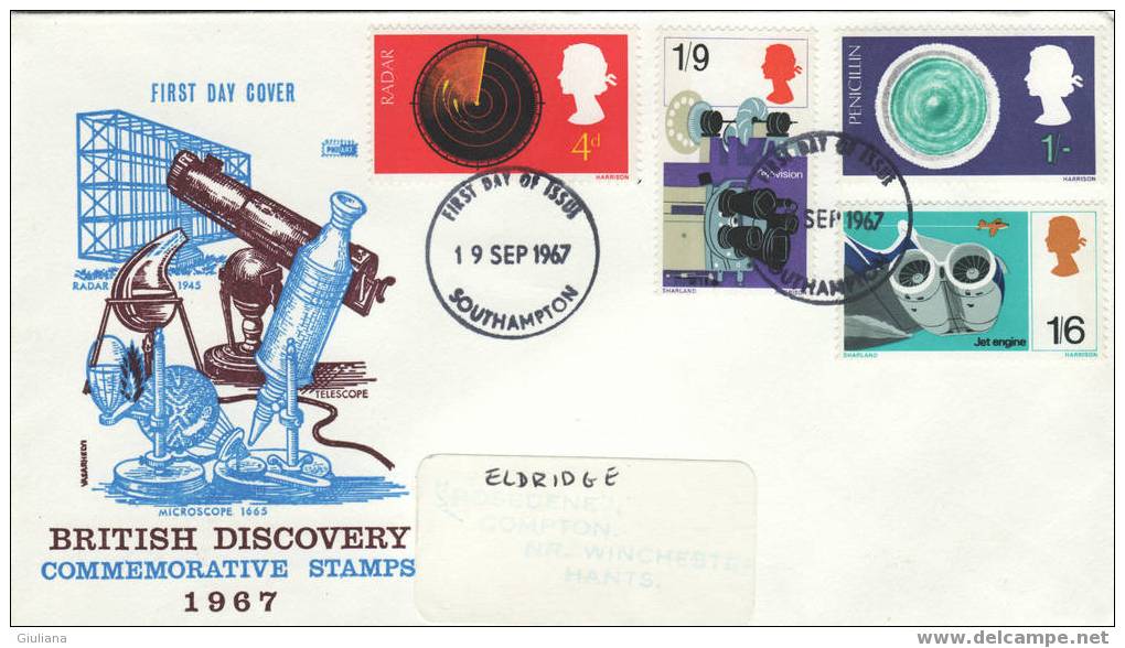 GRAN BRETAGNA - FDC Viaggiata - British Discovery And Invention - 19/9/1967 - 1952-1971 Em. Prédécimales