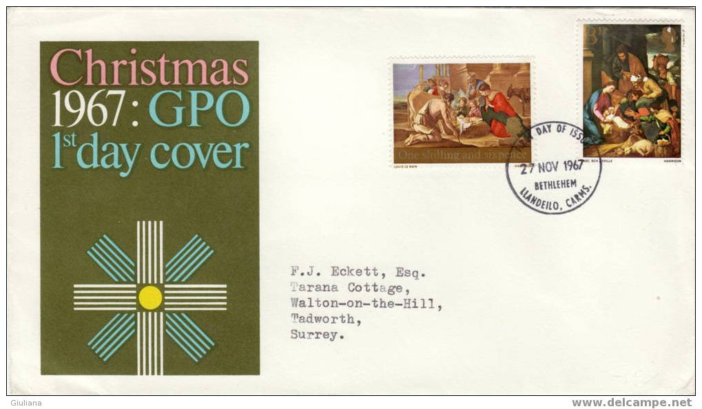 GRAN BRETAGNA - FDC Viaggiata - Christmas - 27/11/1967 - 1952-1971 Pre-Decimal Issues