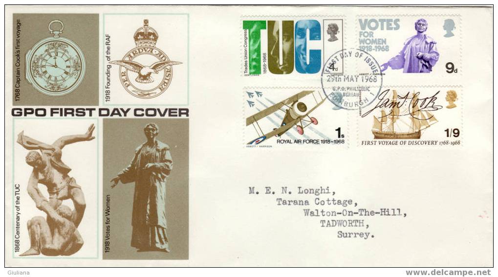 GRAN BRETAGNA - FDC Viaggiata - British Anniversaries. Events Described On Stamps - 29/5/1968 - 1952-1971 Em. Prédécimales