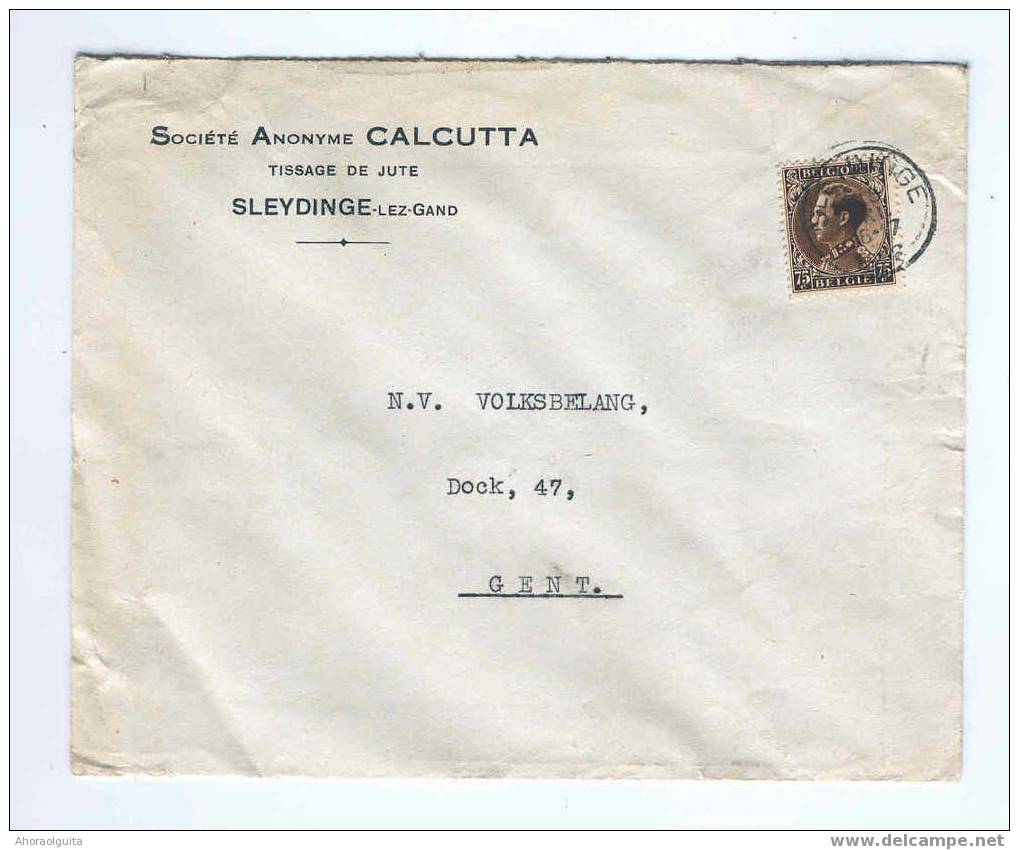 Lettre Léopold III No 402 SLEYDINGE 1938 Vers GENT - Entete S.A.Calcutta Tissage De Jute  --  4/176 - 1934-1935 Leopoldo III