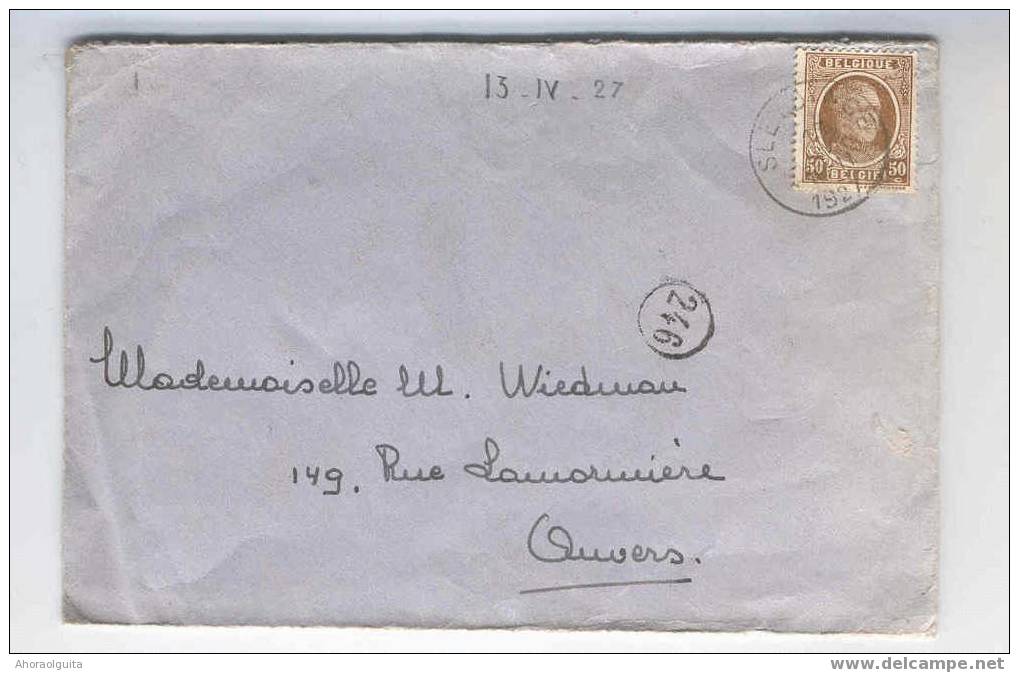 Trois Lettres Houyoux 50 C SLEYDINGE 1927 Vers Anvers Et Blankenberghe  --  4/177 - 1922-1927 Houyoux