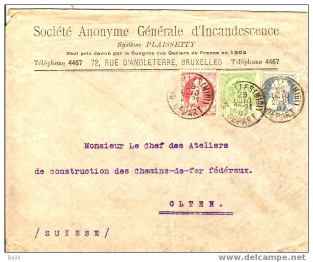 BELGIQUE LETTRE POUR LA SUISSE 1907 - Autres & Non Classés