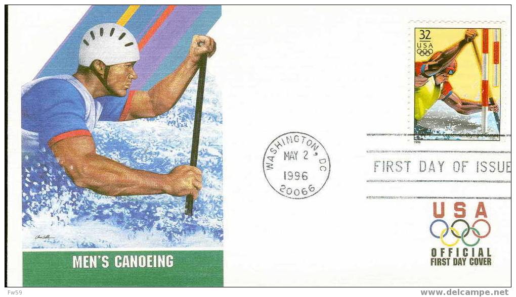 CANOE FDC USA 1996 JEUX OLYMPIQUES D ATLANTA ET 100 ANS DES JEUX OLYMPIQUES DIFFERENT - Canoë