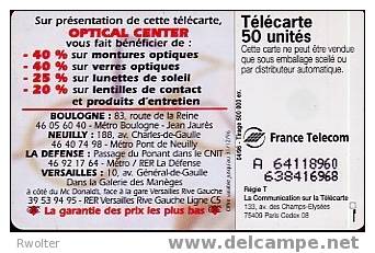 @+ Télécarte OPTICAL CENTER BOULOGNE - 50U - SO3 - N° JUSTIFIE A DROITE - 04/96. - 1996