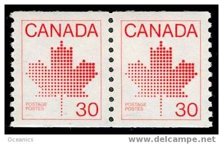 Canada (Scott No. 950 - Feuille D'érable / Maple Leaf) [**]* Luxe / ExF - Roulette / Coil  (Paire / Pair) - Coil Stamps