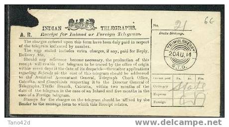 REF LVP2 - INDIAN TELEGRAPHES BUREAU DE TRIMULGHERRY 20/8/1914 - Other & Unclassified