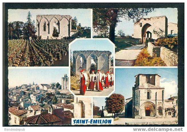 CPSM - Saint Emilion - Multivues ( Muraille Porte Brunet Fêtes Jurade Donjon) - Saint-Emilion
