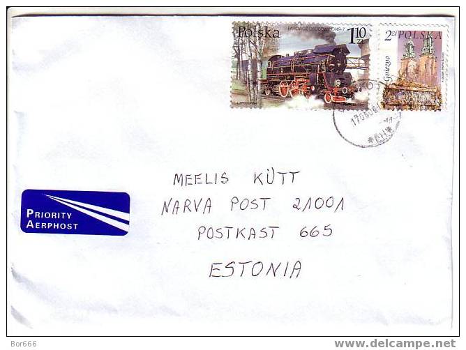 GOOD POSTAL COVER POLAND - ESTONIA 2006 - Train & Archidecture - Covers & Documents