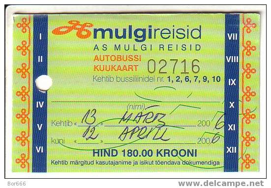 ESTONIA - VILJANDI " Mulgi Reisid " Bus Month Ticket 2006 - Europe