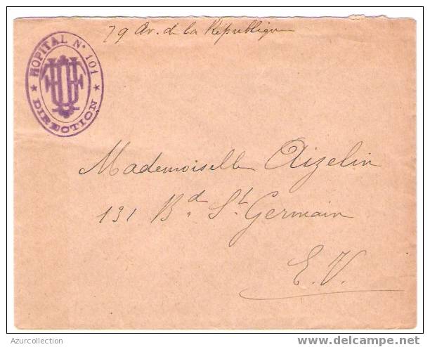 LETTRE . CACHET HOPITAL MILITAIRE 101 DIRECTION - Guerre De 1914-18