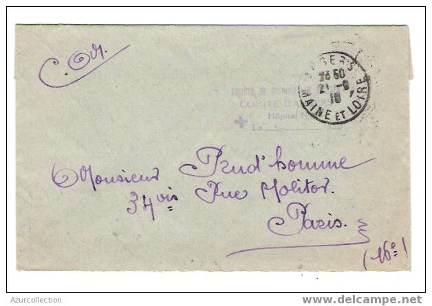 LETTRE . CACHET HOPITAL MILITAIRE ANGERS - Guerre De 1914-18