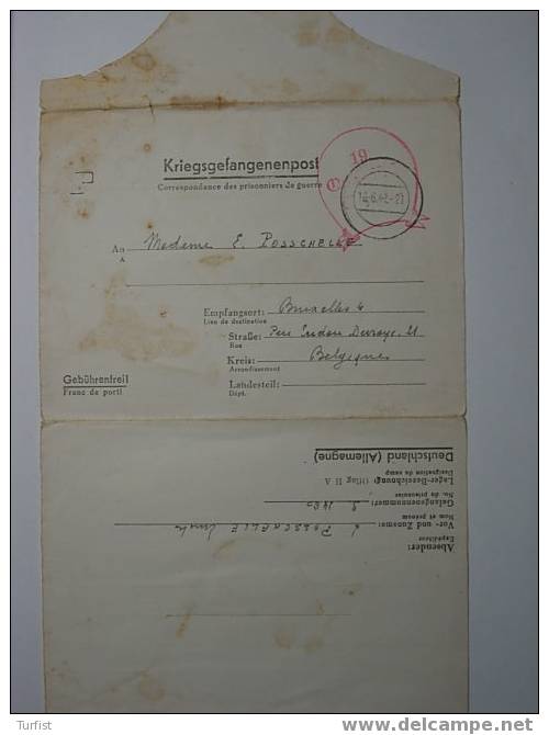 KRIEGSGEFANGENENPOST OFLAG II A >BRUXELLES 18-6-41 19 GEPRUFT OFLAG II A (ROOD) - Weltkrieg 1939-45 (Briefe U. Dokumente)