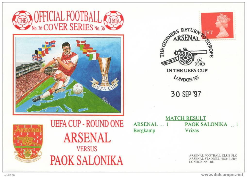 GRAN BRETAGNA - BUSTA COPPA UEFA MATCH ARSENAL-OAOK SALONIKA 1-1 - 30/9/97 - Clubs Mythiques