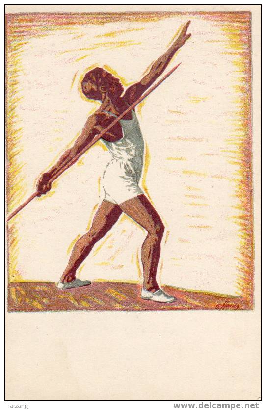 CPA OFFICIELLE Couleur De La 59ème Fête Fédérale De Gymnastique De LUCERNE De 1928: Lanceur De Javelot - Ginnastica