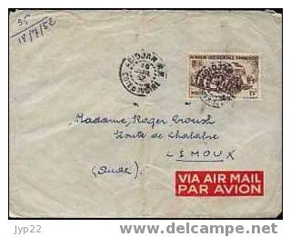 Jolie Lettre Avec Tp A.O.F. N°40 Autorail Gare De Dakar Obl Côte D´Ivoire Du 16-07-1952 - Par Avion - Lettres & Documents