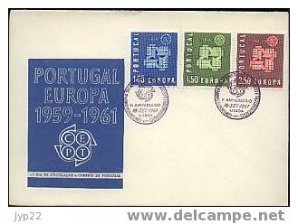 Jolie Fdc 1er Jour Europa CEPT 1961 Portugal - Emblème Cheval Au Dos - 1961