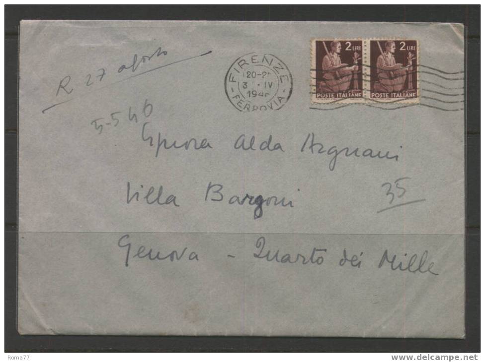 405 - LUOGOTENENZA , STORIA POSTALE : DA FIRENZA  3/4/946 - Poststempel