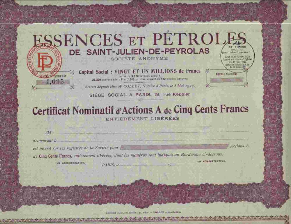 LOT DE 5 X : ESSENCES & PETROLES DE SAINT JULIEN DE PEYROLAS (A)  MAUVE - Pétrole