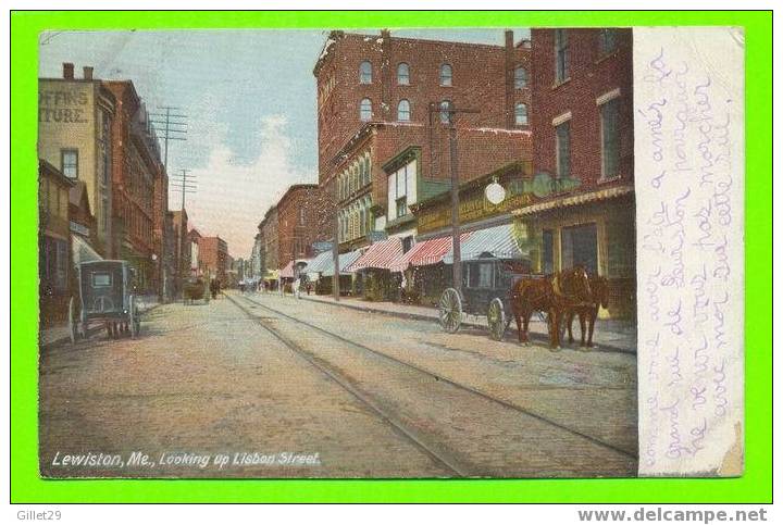 LEWISTON, ME. - LOOKING UP LISBON STREET - UNDIVIDED BACK - ANIMATED - CARD TRAVEL IN 1907 - - Lewiston