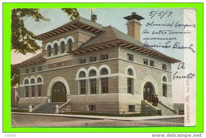 462 - LEWISTON,ME. - POST OFFICE - ANIMATED - UNDIVIDED BACK- CARD TRAVELIN 1907 - - Lewiston