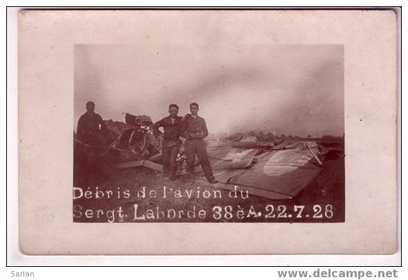 Aviation  Accident ,Debris De L´avion Du Sergent LABORDE , 38 é A . 22.7.28 - Accidentes