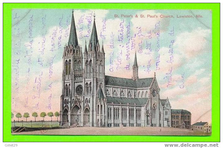 LEWISTON, ME - ST PETER´S & ST.PAUL´S CHURCH - CARD WRITTEN - 3/4 BACK - - Lewiston