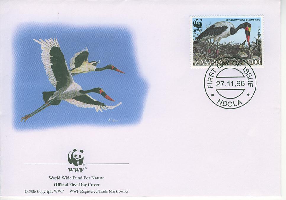 W0219 Jabiru D Afrique Ephippiorhynchus Senegalensis Zambie 1996 FDC Premier Jour WWF - Cicogne & Ciconiformi