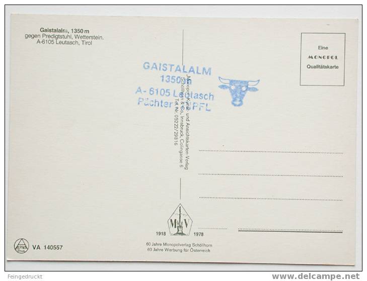 Leutasch, Tirol. Gaistalalm - CAk Um 1978 - (d 1045) - Sonstige & Ohne Zuordnung