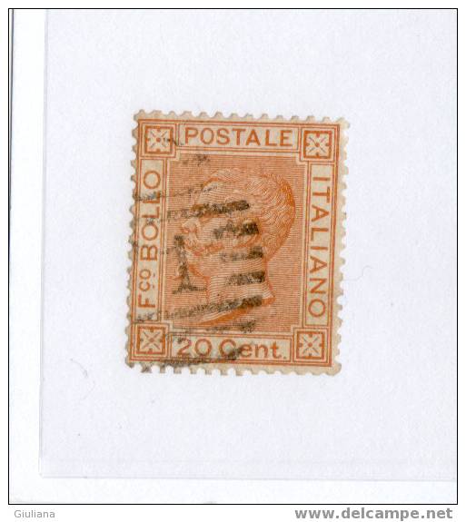 REGNO VITTORIO EMANUELE II - ANNO 1877- C.20 Ocra Arancio  Cat.28  Sassone Usato - Used