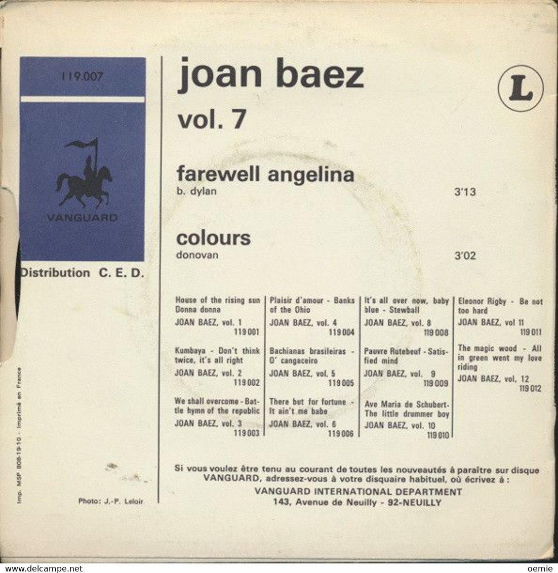 JOAN  BAEZ  °°  FAREWELL  ANGELINA  /  COLOURS - Autres - Musique Anglaise