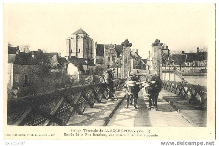 86 - VIENNE - LA ROCHE POSAY - PONT SUSPENDU - AGRICULTURE - SUPERBE ATTELAGE De BOEUFS - La Roche Posay