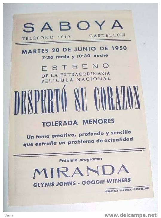 ANTIGUO PROGRAMA  DE MANO DE DESPERTO SU CORAZON Con Conrado San Martin, Pepe Nieto Y Mary Delgado, ORIGINAL, ANTIGUO, V - Afiches & Pósters