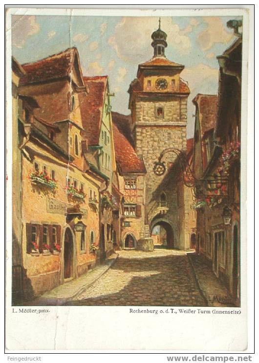 (Lkrs. Ansbach) Rothenburg O.d.T., Weißer Turm - Künstler Ak - (d 1145) - Ansbach