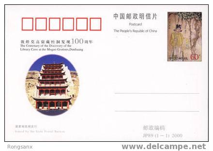 2000 CHINA JP89 100 ANNI OF DISCOVERY OOF MOGAO GROTTOS P-CARD - Cartoline Postali