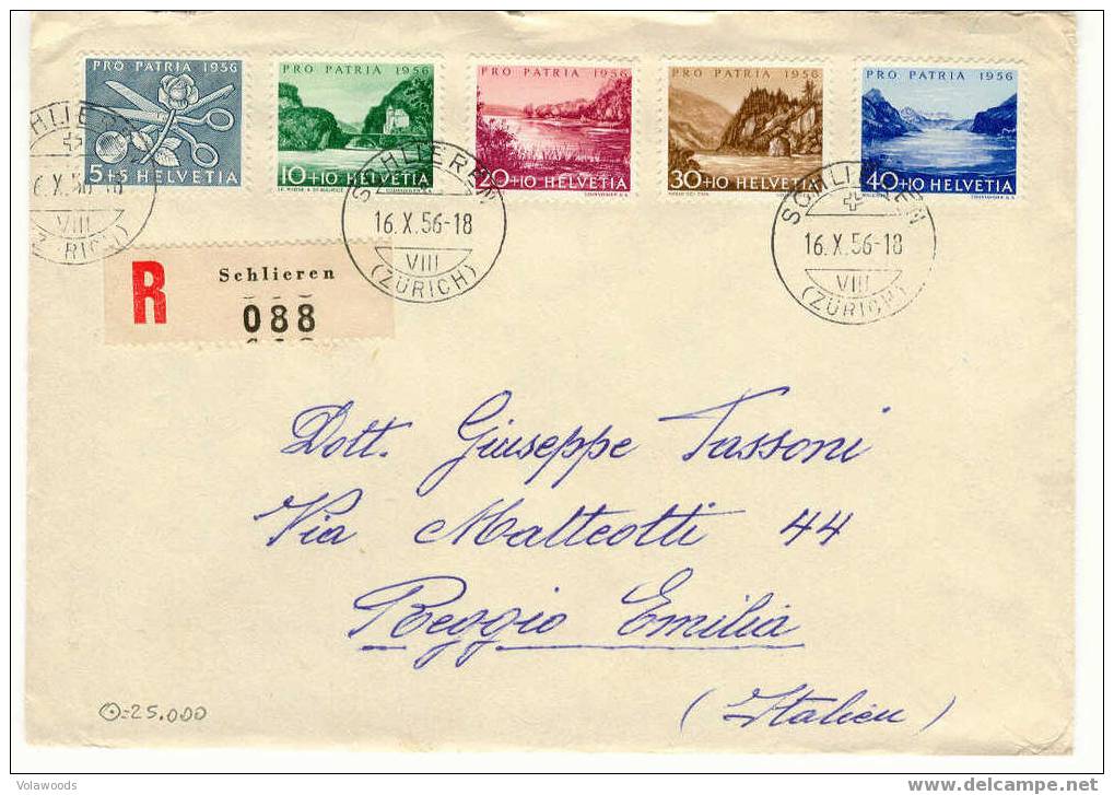 Svizzera - Busta Viaggiata Con La Serie Pro Patria 1956 - Storia Postale