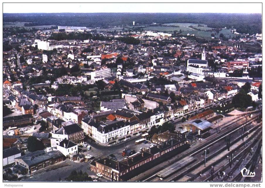 Cpsm Hirson (02, Aisne) Vue Aérienne, La Gare... Ed Cim - Hirson