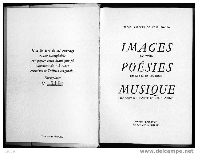 "Images, Poésies, Musique" (1945) - Ed. D'Art Yvon, Paris Exemplaire Numéroté - Références/photo - Auteurs Français
